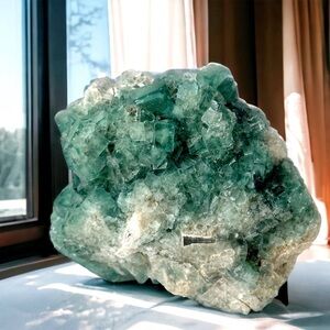 TEAL Green Cubic Fluorite Natural Crystal Mineral Cluster Specimen